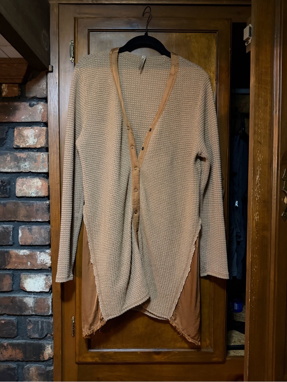 XCVI Lightweight Open-Front Waffle Knit Cardigan in Tan